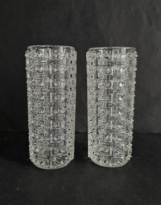Image 1 of František Pečený Sklo Union Hermanova Hut 2 vintage vases. Candle wax vases from the 1970s.