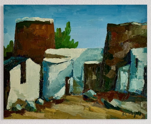 Pol Magis ( 1931 ) Superbe Peinture Impressionniste «  Balafi - Ibiza «  Vers 1960