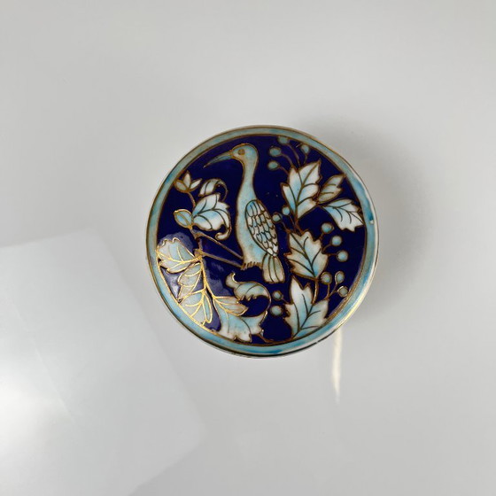 Image 1 of Chinese blue porcelain box with bird and flower motif, Guangxu style, 20th century