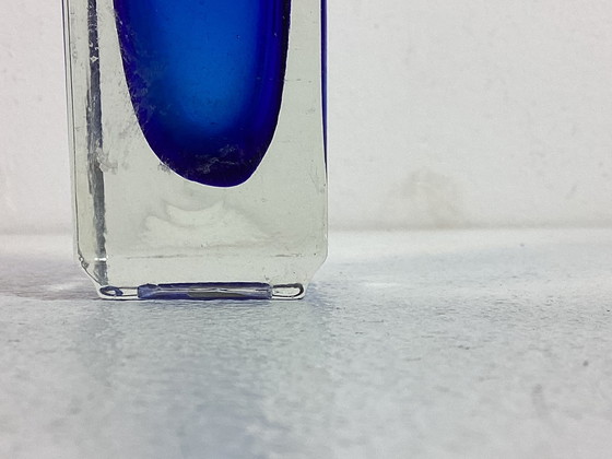 Image 1 of Vintage Murano block vase blue glass Italy