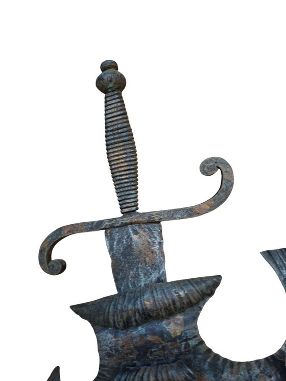 Image 1 of Heraldische spiegel uit de jaren 70 van smeedijzer.