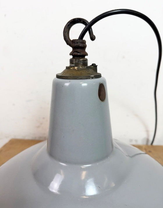 Image 1 of Industrial British Grey Enamel Factory Pendant Lamp, 1960s
