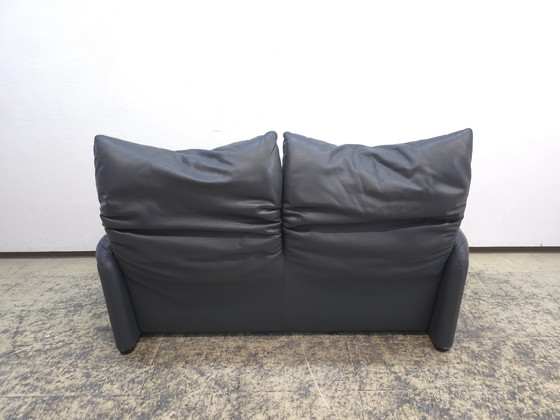Image 1 of Cassina Maralunga two-seater designer sofa, leather sofa, couch, blue-grey, Magistretti