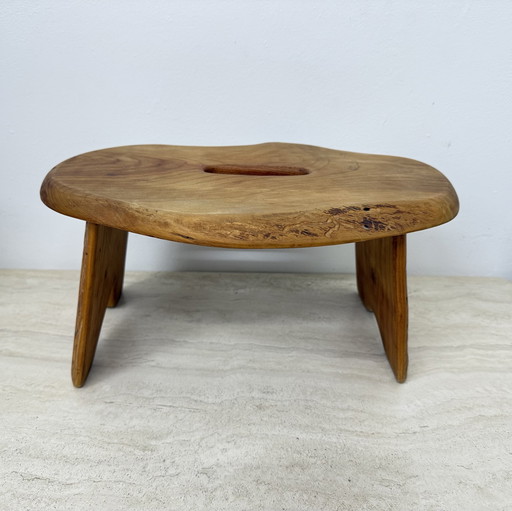 Brutalist Solid Wood Side Table/Stool, 1970s