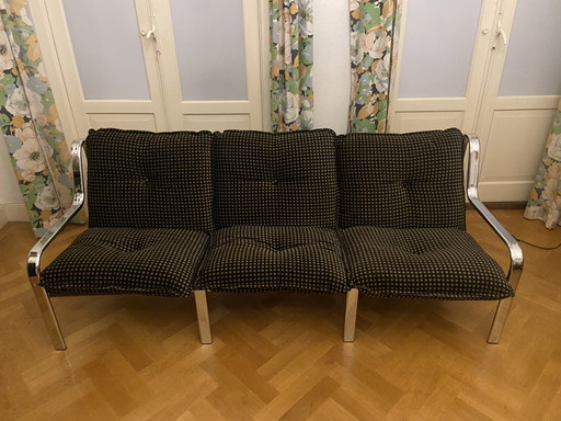 Mid-century chromen bank - drie zitplaatsen
