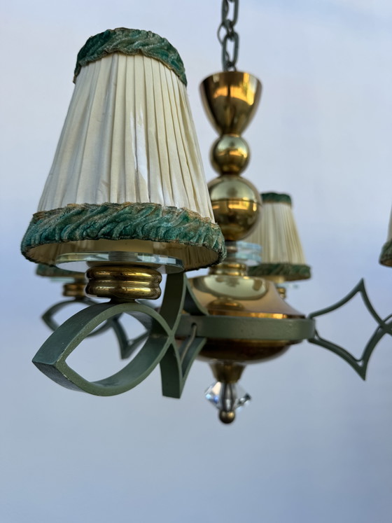 Lampadario Art Déco in ottone e vetro – Brass, Metal (photo 7 of 15)