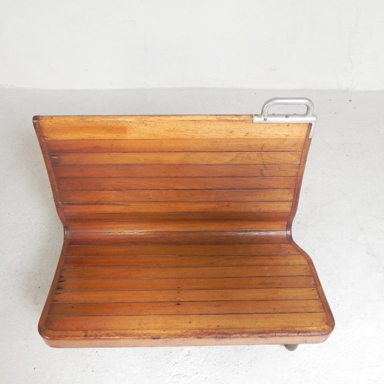 Image 1 of Double-sided teak train bench, 1930s