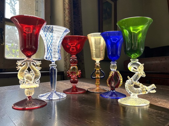 Image 1 of Murano – Set of six Murano glass goblets – unique pieces inspired by the goblets of the Venetian Doges