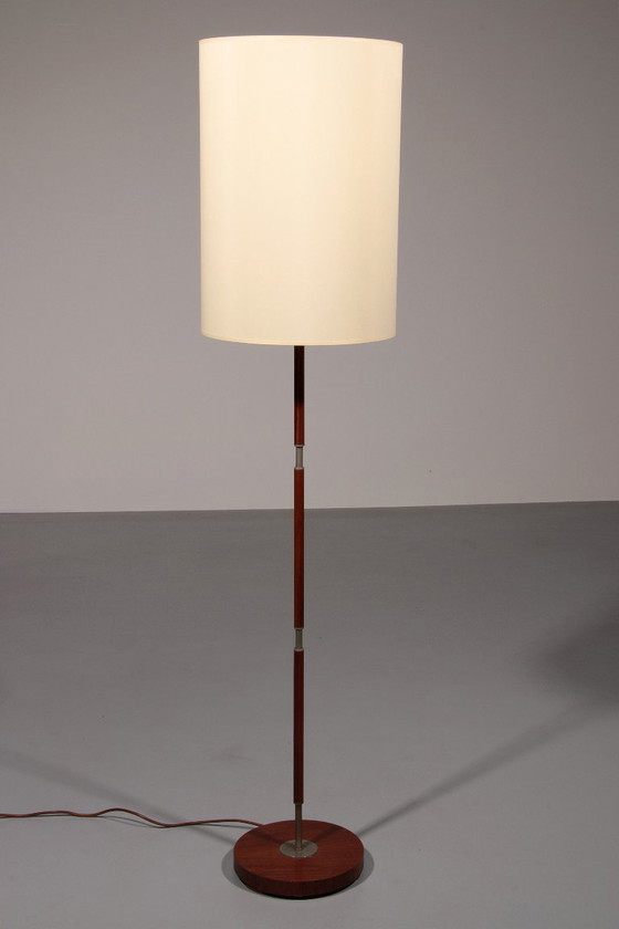 Image 1 of Temde Teak & Metal Floor Lamp with New Custom Shade – 1960s Elegance