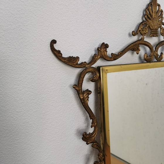 Image 1 of Vintage goudkleurige messing spiegel kuifspiegel schouwspiegel