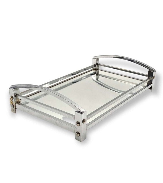 Image 1 of Jacques Adnet, modernistisches Spiegeltablett, Maison Adnet, Frankreich 1940/1950