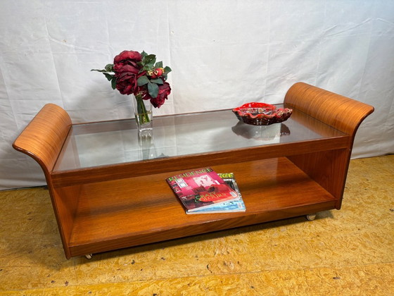 Image 1 of Mid Century Retro Teak & Glass Top Tulip Coffee Table by G-Plan (Circa 1960)  A stunning mid century modern teak and glass top c