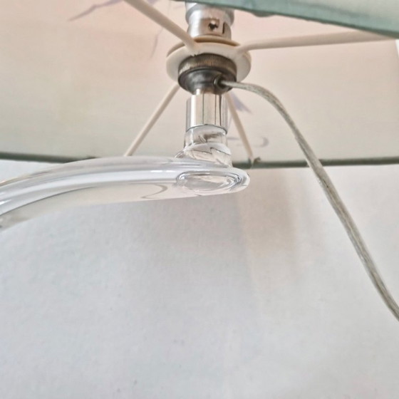 Image 1 of Vintage tafellamp uit de jaren 70 met kristallen kom, reiger en lampenkap.