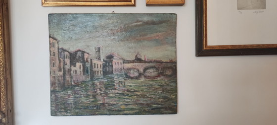 Image 1 of Enzo Volta - Veduta di Roma (Tevere), 1977 - Olio su tavola