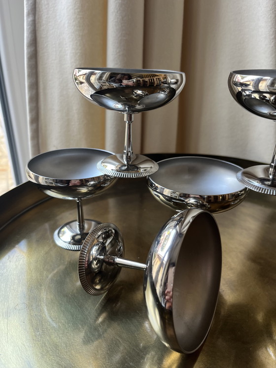 Image 1 of Set di 6 coppette da gelato vintage Létang & Rémy in acciaio inox, Francia, anni '70.