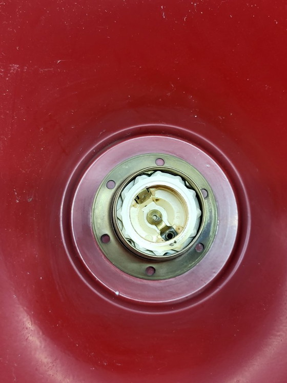 Image 1 of Vintage 1950s Red Metal Industrial Pendant Light