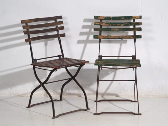 Antike klappbare Gartenstühle (ca. 1920). 4er-Set #33 – Wood, Iron (photo 17 of 25)