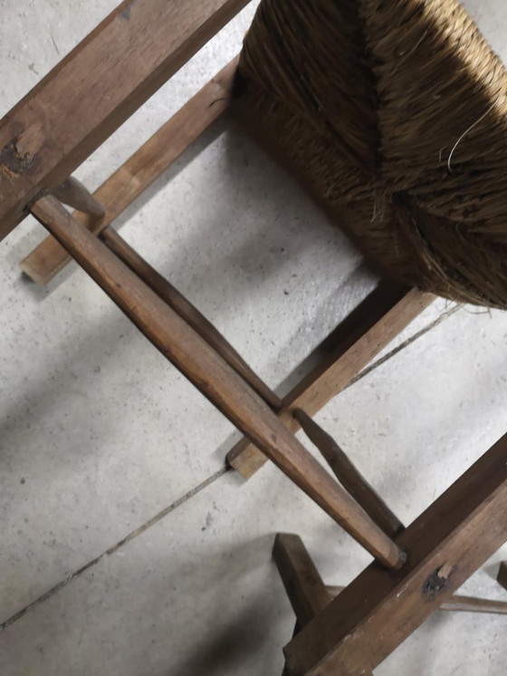 Image 1 of Pair of antique wooden straw-seated armchairs - Authentic country style