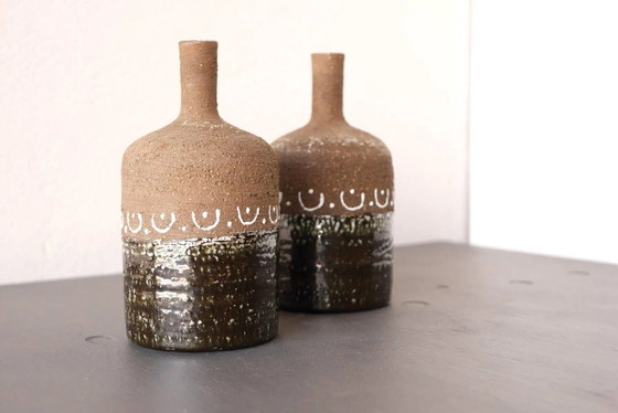 Image 1 of Scandinavian mid-century modern brutalist pottery vases by Hellström for Nittsjö, Sweden, set of 2