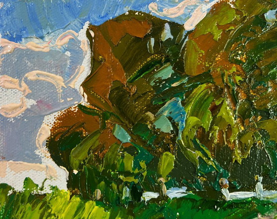 Image 1 of Original Oil Painting Summer Nature Landscape Silence in the green heart of the garden