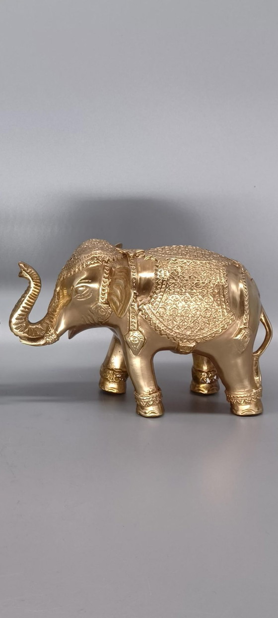 Image 1 of Paar vergoldete Elefantenskulpturen aus Bronze