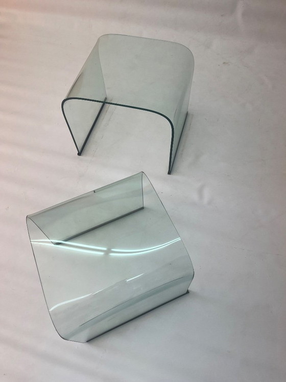 Par de mesitas auxiliares de cristal Fiam, Italia, década de 1980. – Mesas auxiliares, Glass (photo 6 of 6)