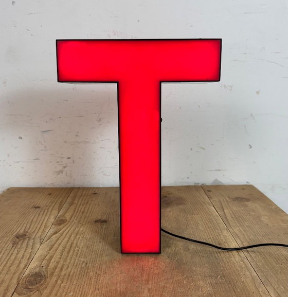 Image 1 of Vintage Red Illuminated Letter T , 1970s
