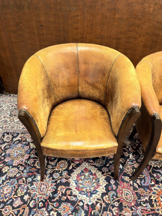 Set Klassiek Engelse Schaap Lederen Stoelen – Fauteuils, Leather, Wood (photo 5 of 12)