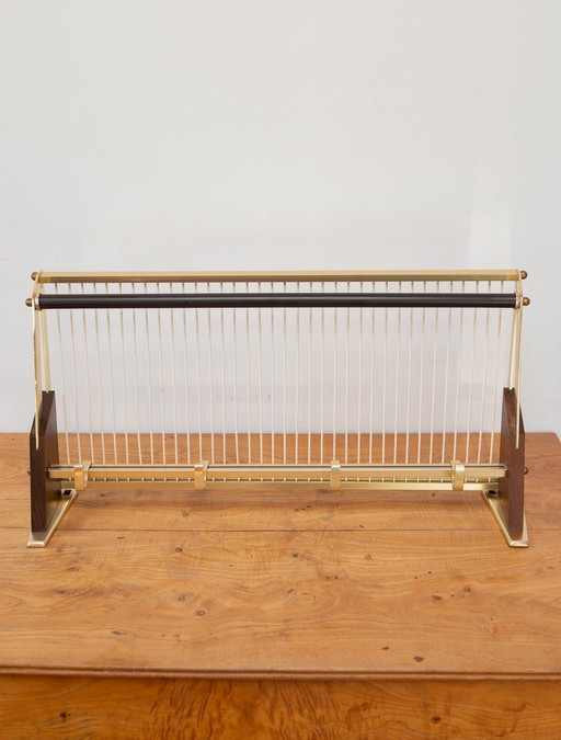 Vintage messing en hout wand kapstok mid century modern