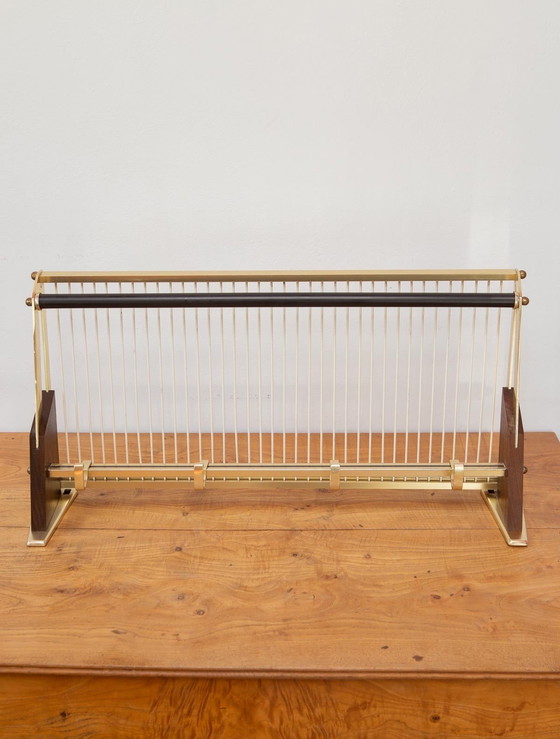 Image 1 of Vintage messing en hout wand kapstok mid century modern