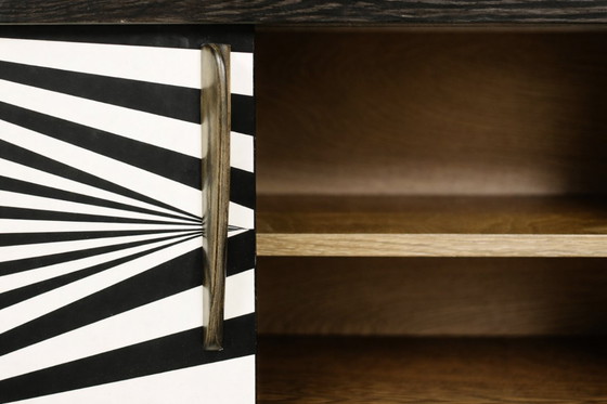Image 1 of Scandinavian Sideboard in Birch with Hand-Painted Op-Art Pattern, 1960s