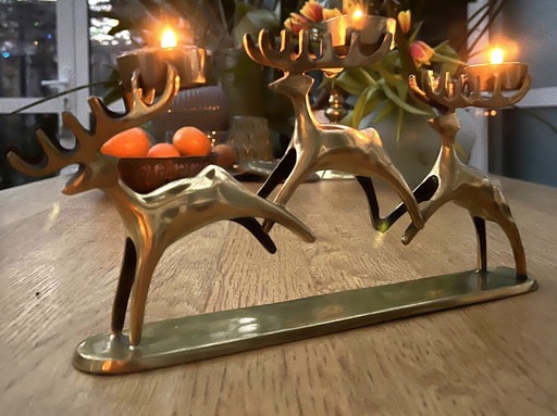 Vintage messing kandelaar met hertmotief – Deens design D&C – Mid-century