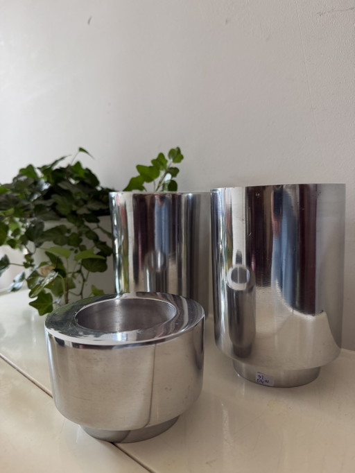 Set van 3 Chrome waxinelichthouders kandelaars