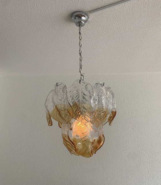 Image 1 of Vintage Frozen leaves hanglamp 70’s