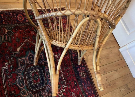 Pair of vintage rattan armchairs – 60s/70s design – Dining chairs, Wicker, Scandinavian (photo 16 of 20)