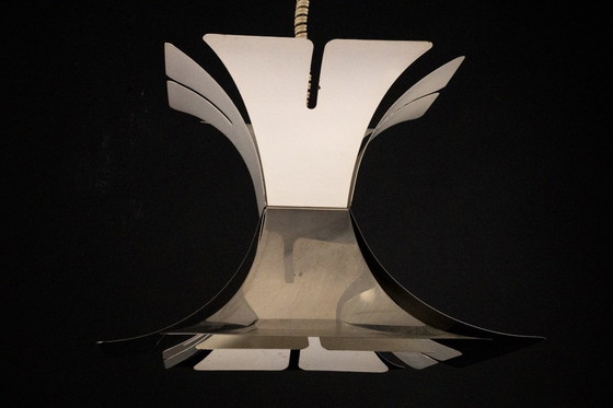 Image 1 of Lampadario anni '70 in stile Goffredo Reggiani in lacca e cromo