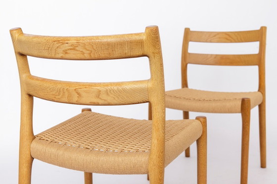 Image 1 of Niels Otto Møller Model 84 Dining Chairs Set of 4, Oak, 1970s Danish Mid Century Modern, Woven Cord Seats
