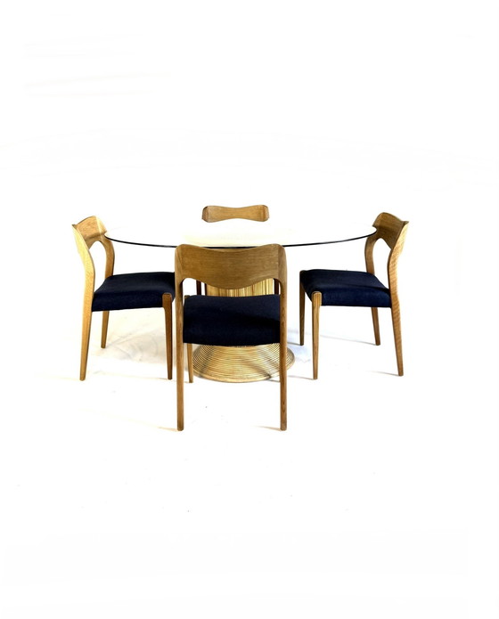 Image 1 of Table de salle à manger vintage en rotin et verre, années 80