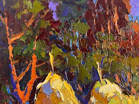 Image 1 of Original Oil Painting Fall Forest Landscape Autumn silence
