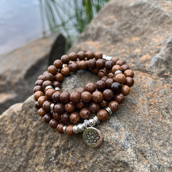 Image 1 of Wood Bead Mala Necklace Bracelet, 108 Prayer Beads Mala, Custom Wooden Mala, Japa Mala Necklace, Natural Wooden Bead Mala, 8mm B