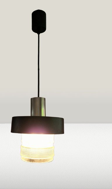 Lampada a sospensione vintage in vetro e metallo, anni '70. Stile Napako