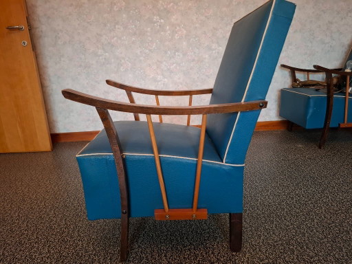Vintage Cocktail Chair in Petrol Blue Faux Leather – 1950s – bankstel, Skai