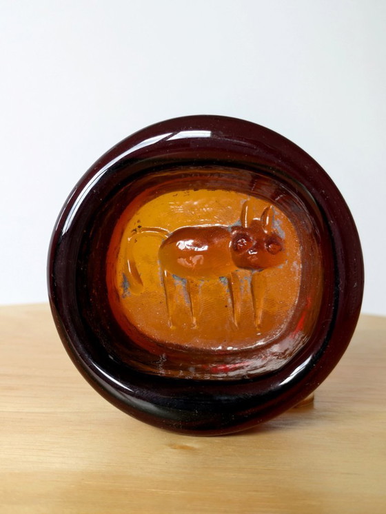 Image 1 of Erik Hoglund Kosta Plato de Cristal | Decoración Gato Ámbar | Midcentury Escandinavo