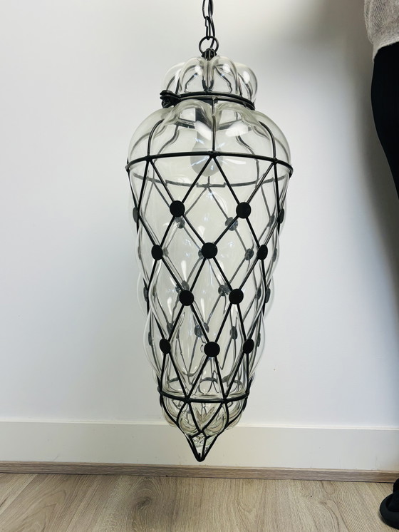 Image 1 of Large Venetian glass pendant lantern lamp