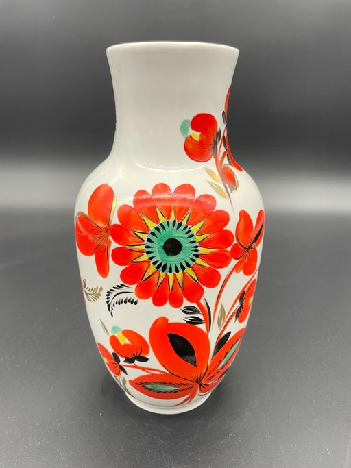 Ukrainische Mid-Century Keramikvase mit expressivem Blumendekor – Kiew