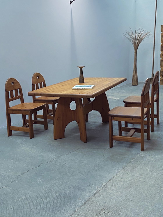 Image 1 of Eetkamerset Eettafel en 4 stoelen Massief grenen hout Wasa Rauner Daumiller stijl