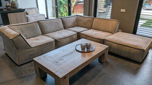 Modulaire hoekbank (Goossens Jim) Micro Leer Alcamara Licht Grijs