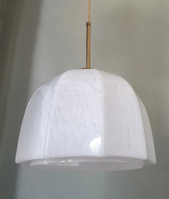 Vintage Large Pendant Lamp of Swirled Glass - Murano Style, Glashütte Limburg, Metal, Murano Glass, Gold (photo 9 of 17)