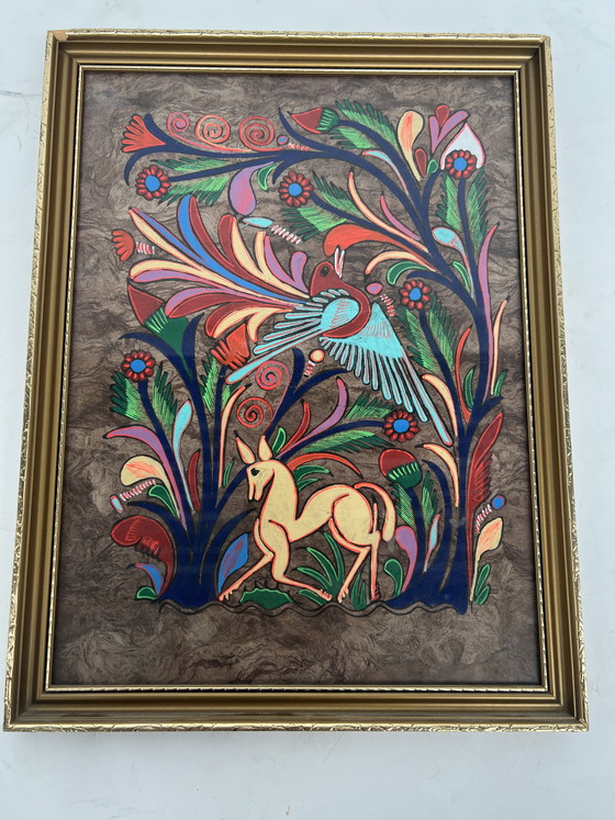 Image 1 of Vintage Mexican “bark” folk art painting