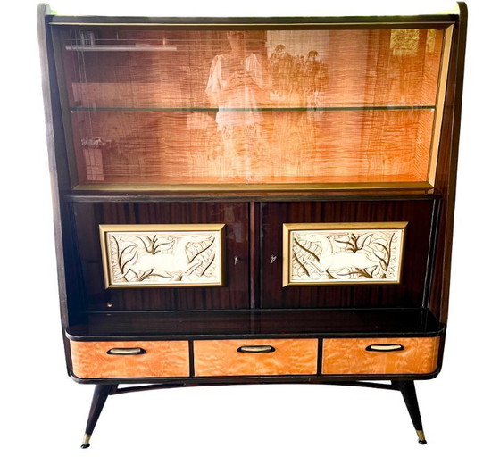 Image 1 of Zeldzame vintage barkast uit Expo '58 – Antilope-reliëf en hoogwaardig design – jaren 1950